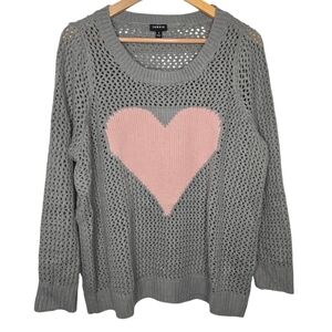 Torrid Womens Crochet Knit Semi Sheer Heart Crewneck Sweater Size 1 XL